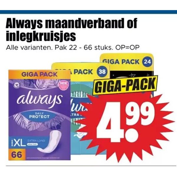 Always maandverband of inlegkruisjes