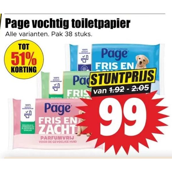 Page vochtig toiletpapier