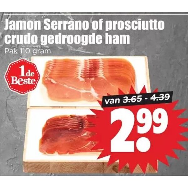 Jamon Serrano of prosciutto crudo gedroogde ham