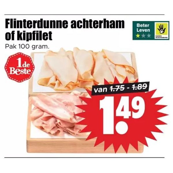 Flinterdunne achterham of kipfilet