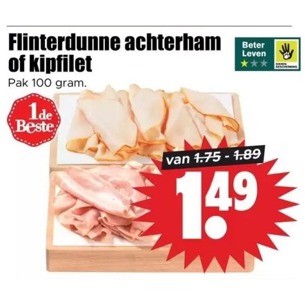 Flinterdunne achterham of kipfilet
