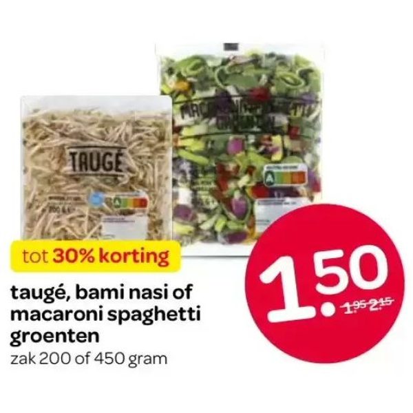 taugé, bami nasi of macaroni spaghetti groenten