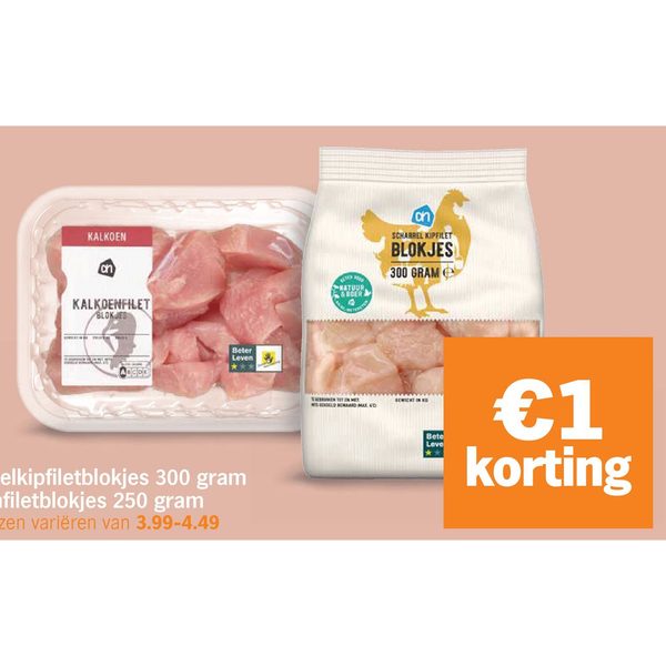 AH Scharrelkipfiletblokjes of kalkoenfiletblokjes