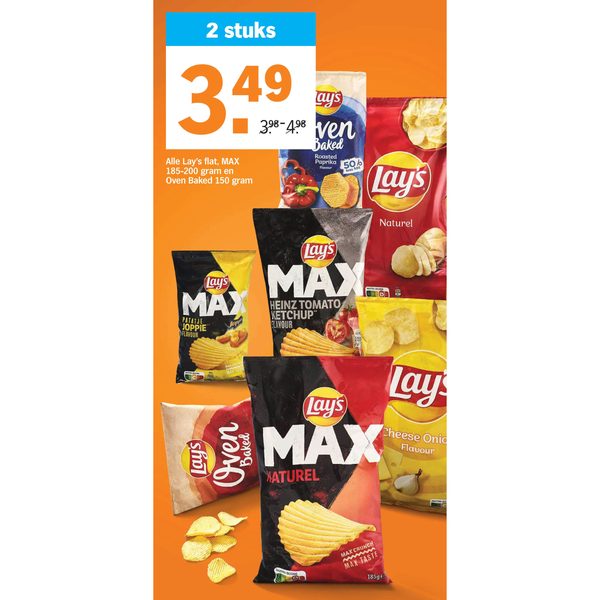 Lay's flat, MAX 185-200 gram en Oven Baked 150 gram