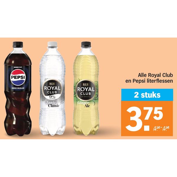 Royal Club en Pepsi literflessen