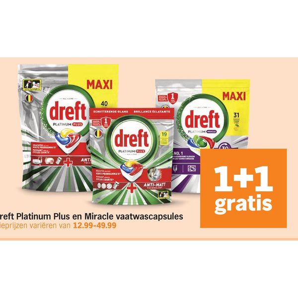 Alle Dreft Platinum Plus en Miracle vaatwascapsules