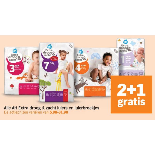 Alle AH Extra droog & zacht luiers en luierbroekjes