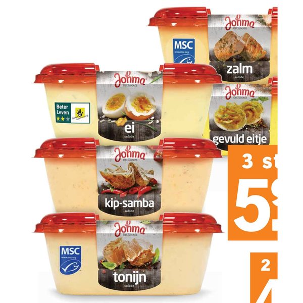 Salades (ei, kip-samba, tonijn, zalm, gevuld eitje)