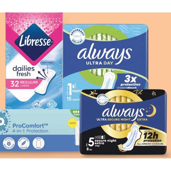 Libresse, Always & o.b. maandverband en inlegkruisjes