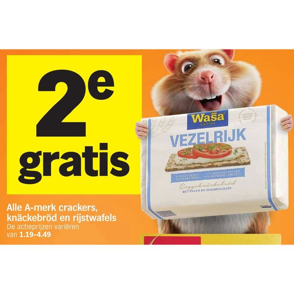 Alle A-merk crackers, knäckebröd en rijstwafels