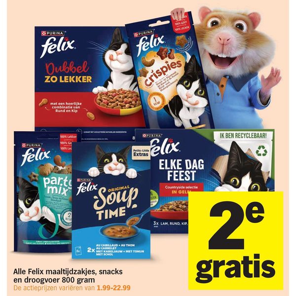 Felix maaltijdzakjes, snacks en droogvoer