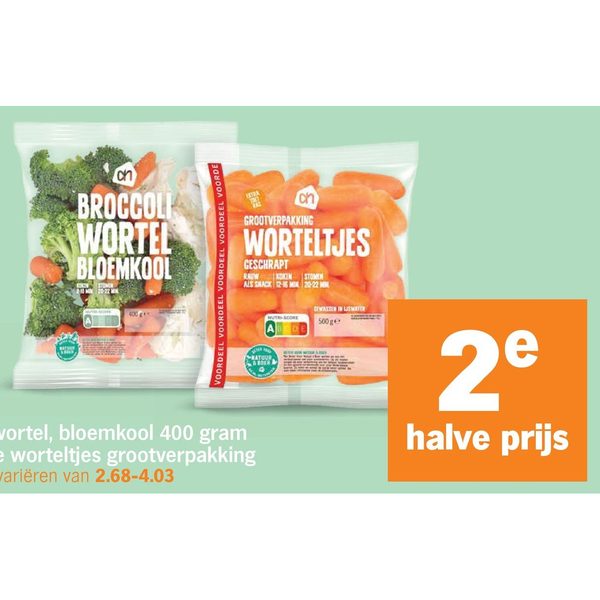 Broccoli, wortel, bloemkool en geschrapte worteltjes grootverpakking