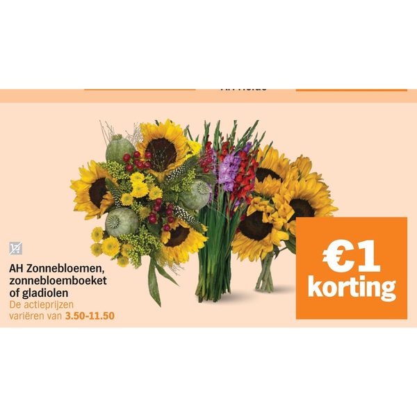 AH Zonnebloemen, zonnebloemboeket of gladiolen