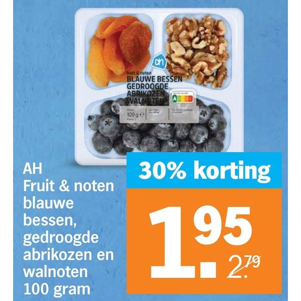 Fruit & noten blauwe bessen, gedroogde abrikozen en walnoten