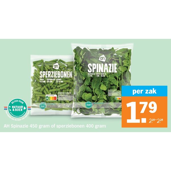AH Spinazie 450 gram of sperziebonen 400 gram