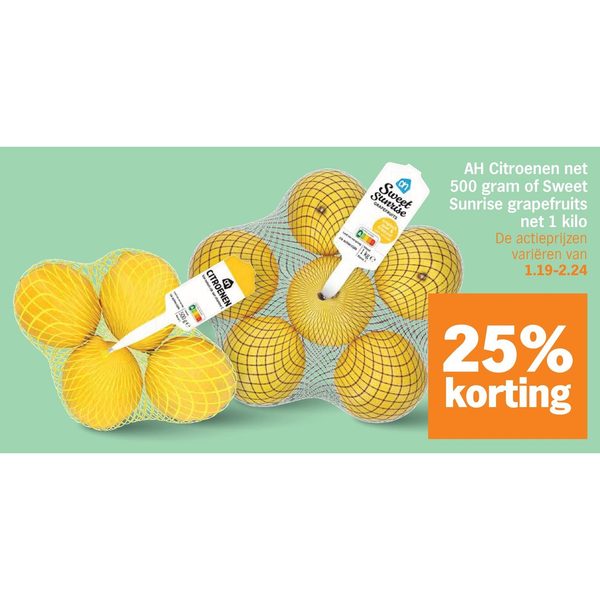 AH Citroenen net 500 gram of Sweet Sunrise grapefruits net 1 kilo