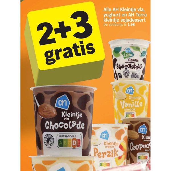 AH Kleintje vla, yoghurt en AH Terra kleintje sojadessert