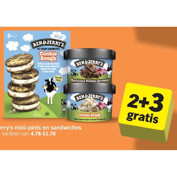 Alle Ben & Jerry's mini-pints en sandwiches