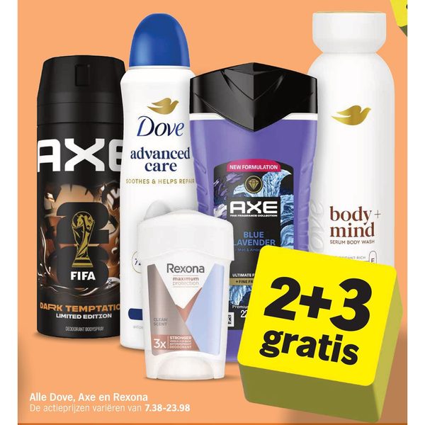 Dove, Axe en Rexona deodorant en douchegel