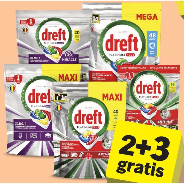 Alle Dreft Platinum Plus en Miracle vaatwascapsules