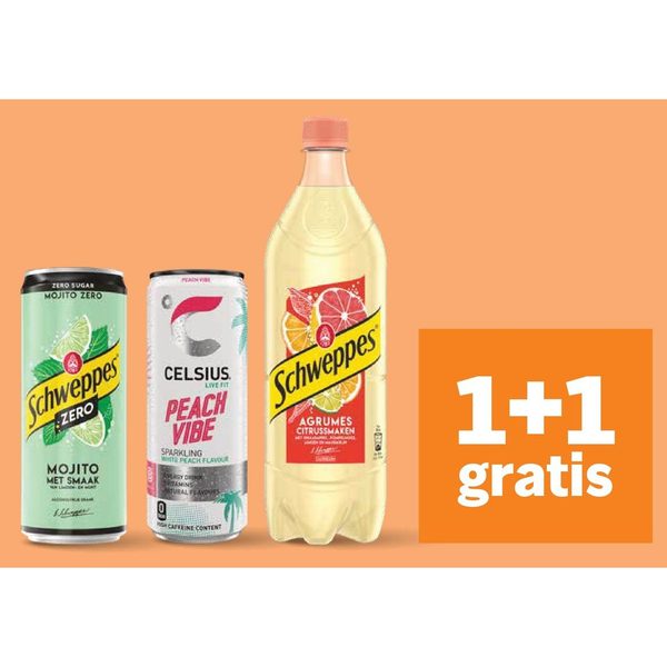 Schweppes en Celsius frisdrank/energy