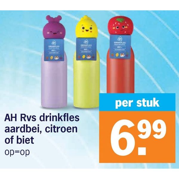 Rvs drinkfles aardbei, citroen of biet