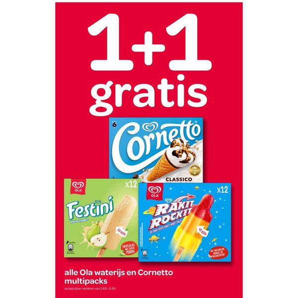 Ola waterijs en Cornetto multipacks