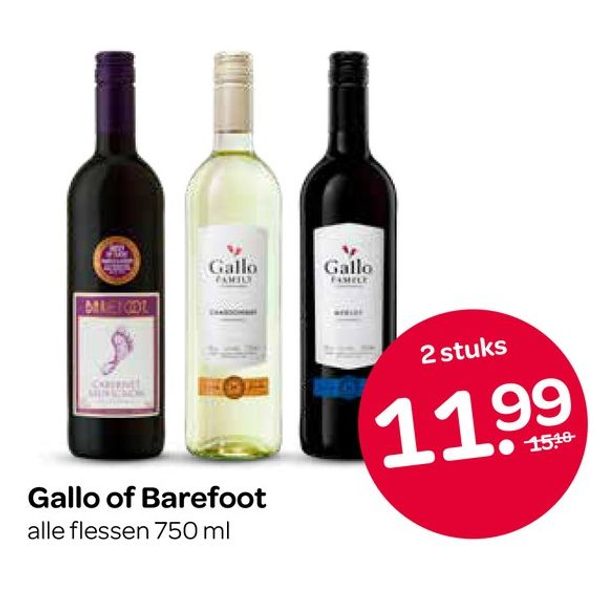 Gallo of Barefoot wijn