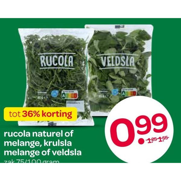 rucola naturel of melange, krulsla melange of veldsla