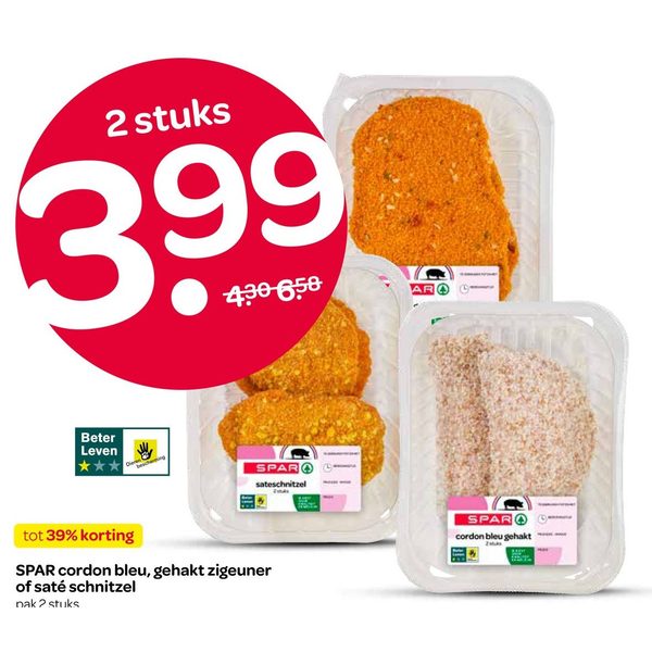 SPAR cordon bleu, gehakt zigeuner of saté schnitzel