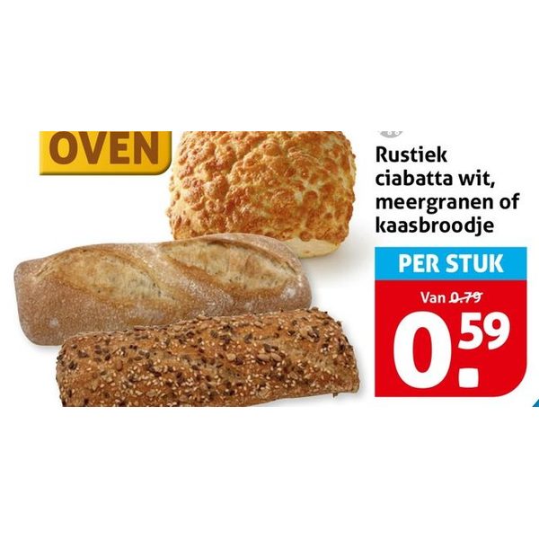 Rustiek ciabatta wit, meergranen of kaasbroodje