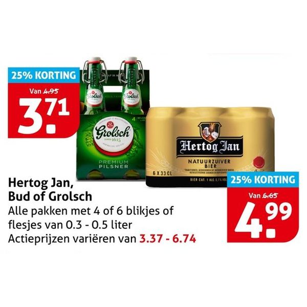 Bier (Hertog Jan, Bud, Grolsch)