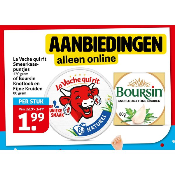 La Vache qui rit Smeerkaas-puntjes en Boursin Knoflook en Fijne Kruiden