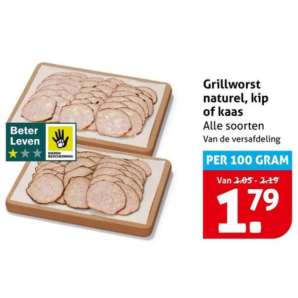 Grillworst naturel, kip of kaas
