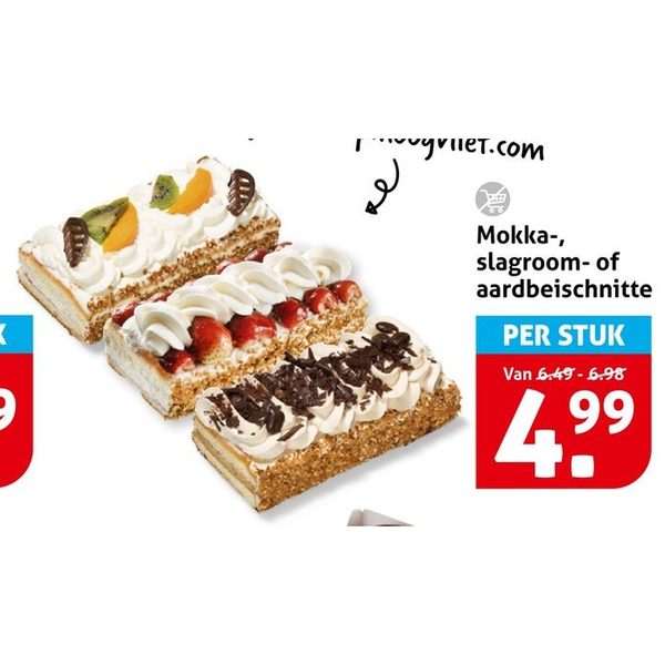Mokka-, slagroom- of aardbeischnitte