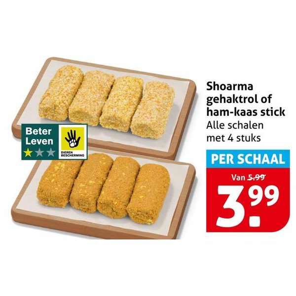 Shoarma gehaktrol of ham-kaas stick