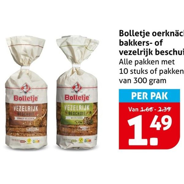 Bolletje oerknäck, bakkers- of vezelrijk beschuit