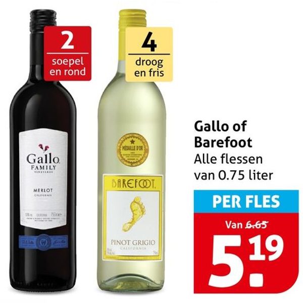 Gallo of Barefoot wijn