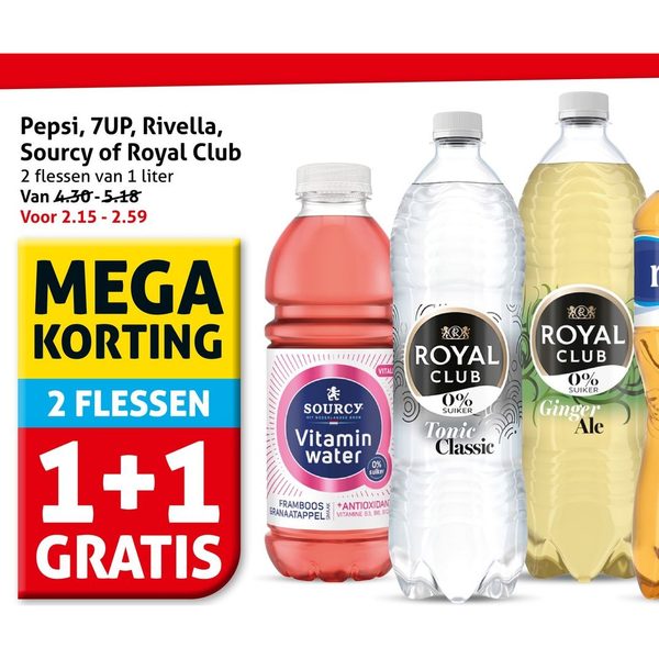 Frisdrank assortiment (Pepsi, 7UP, Rivella, Sourcy, Royal Club)