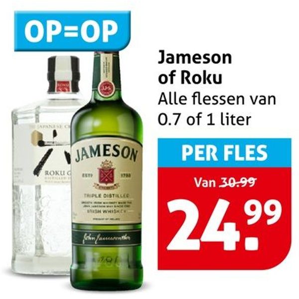 Jameson whiskey of Roku gin