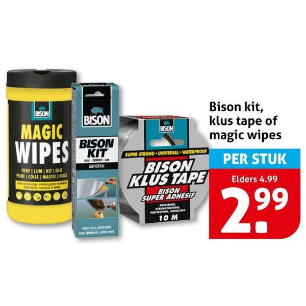 Bison kit, klus tape of magic wipes