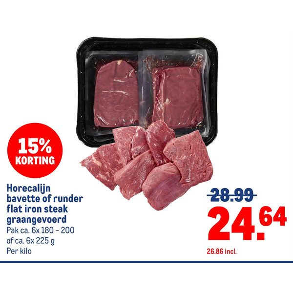 Horecalijn bavette of runder flat iron steak graangevoerd