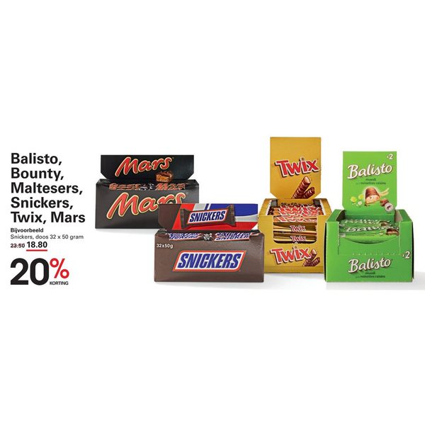Balisto, Bounty, Maltesers, Snickers, Twix, Mars