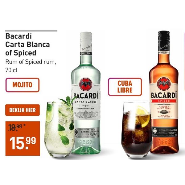 Bacardí Carta Blanca of Spiced rum