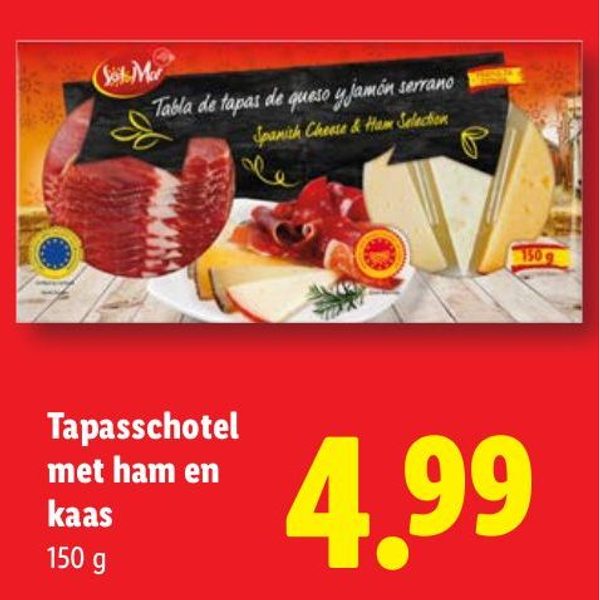 Tapasschotel met ham en kaas