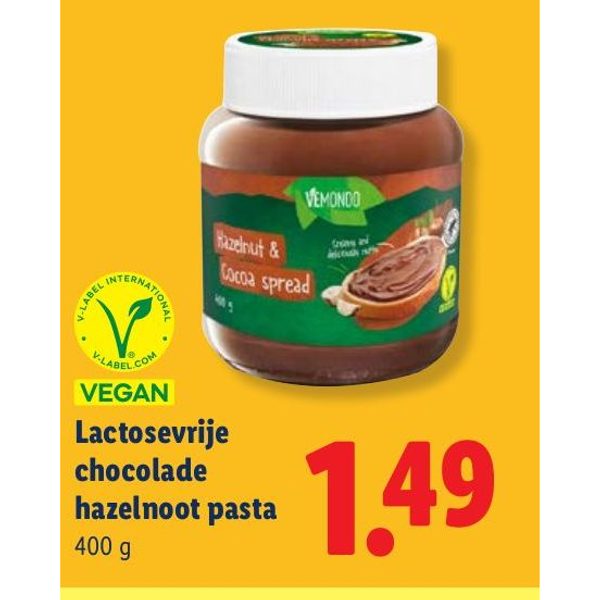 Lactosevrije chocolade hazelnoot pasta
