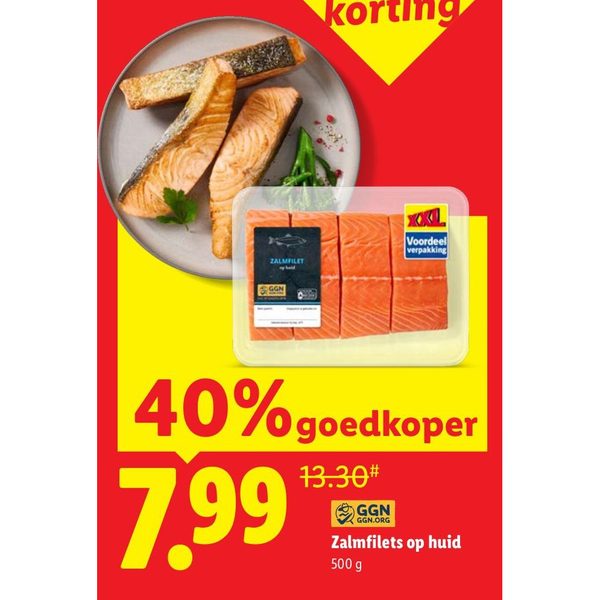 Zalmfilets op huid