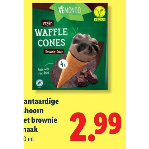 Plantaardige ijshoorn met brownie smaak