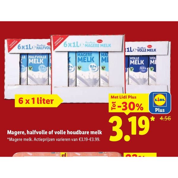 Magere, halfvolle of volle houdbare melk