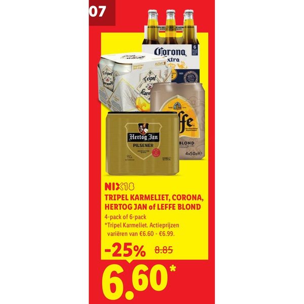 Bier (Tripel Karmeliet, Corona, Hertog Jan of Leffe)